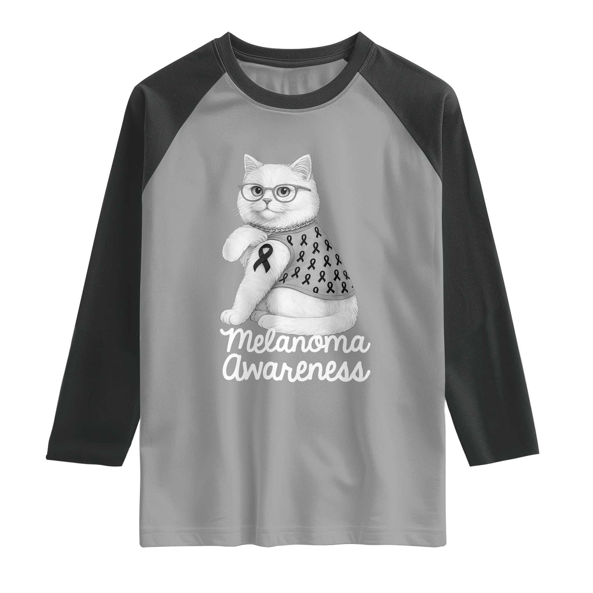 British Shorthair Skin Cancer Awareness Raglan Shirt Melanoma Fighter Cat Gift TS12 Sport Gray Black Print Your Wear