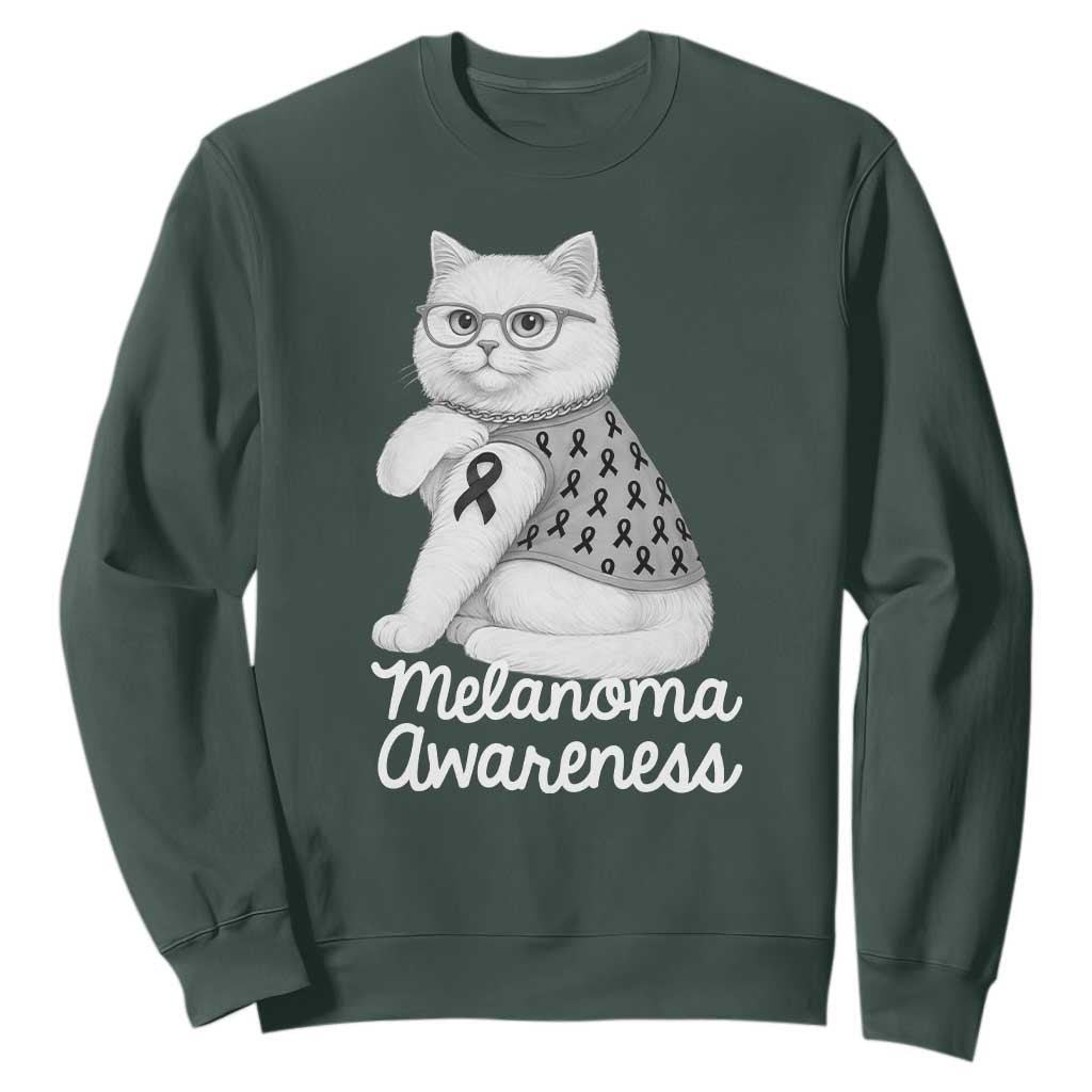 British Shorthair Skin Cancer Awareness Sweatshirt Melanoma Fighter Cat Gift TS12 Dark Forest Green Print Your Wear
