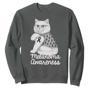 British Shorthair Skin Cancer Awareness Sweatshirt Melanoma Fighter Cat Gift TS12 Dark Heather Print Your Wear