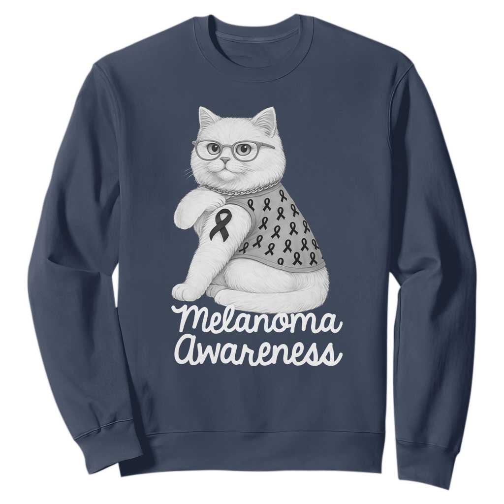 British Shorthair Skin Cancer Awareness Sweatshirt Melanoma Fighter Cat Gift TS12 Navy Print Your Wear