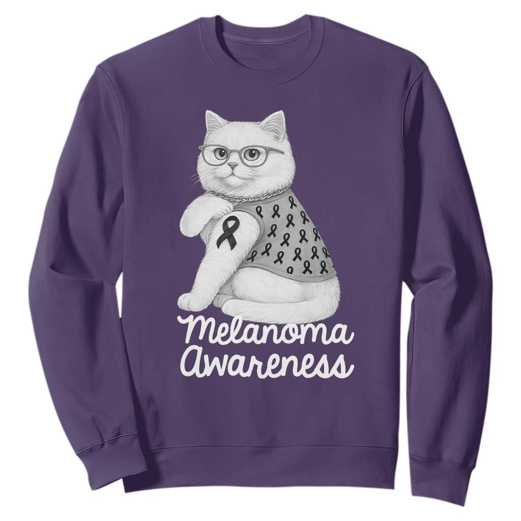British Shorthair Skin Cancer Awareness Sweatshirt Melanoma Fighter Cat Gift TS12 Purple Print Your Wear