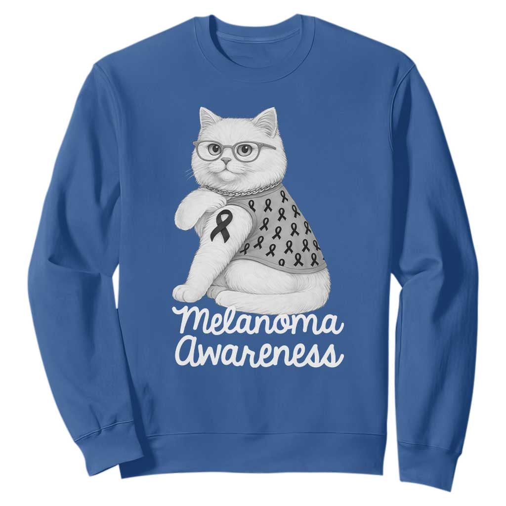 British Shorthair Skin Cancer Awareness Sweatshirt Melanoma Fighter Cat Gift TS12 Royal Blue Print Your Wear