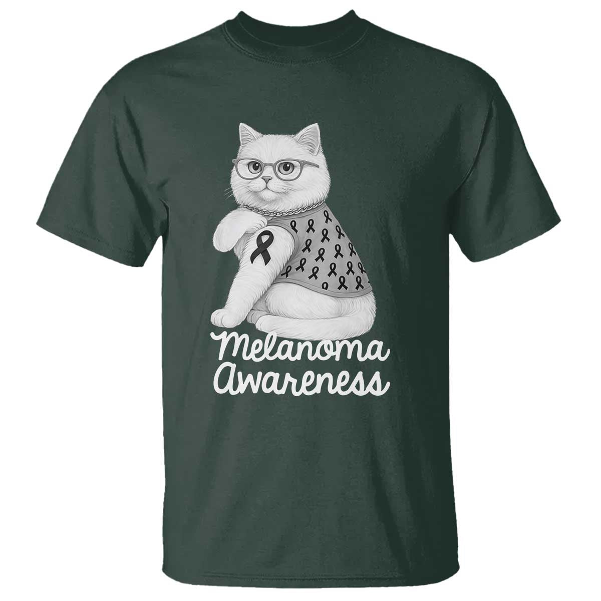 British Shorthair Skin Cancer Awareness T Shirt Melanoma Fighter Cat Gift TS12 Dark Forest Green Print Your Wear