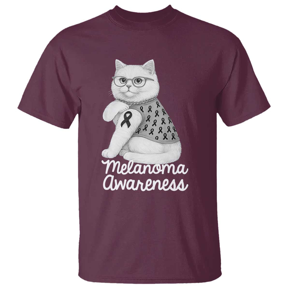 British Shorthair Skin Cancer Awareness T Shirt Melanoma Fighter Cat Gift TS12 Maroon Print Your Wear