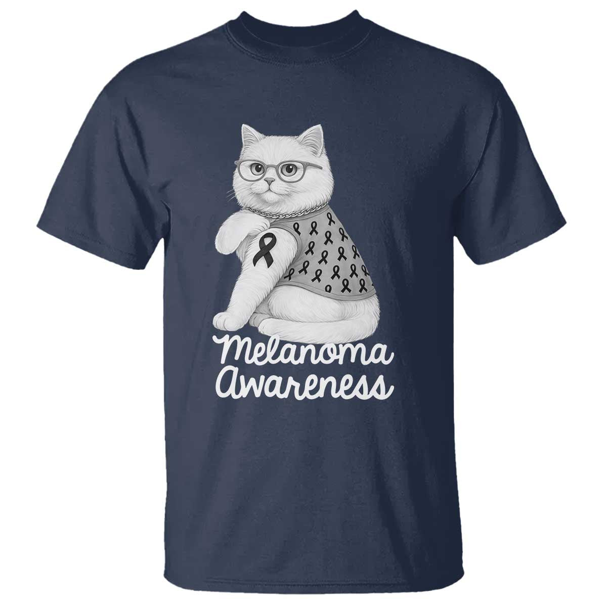 British Shorthair Skin Cancer Awareness T Shirt Melanoma Fighter Cat Gift TS12 Navy Print Your Wear