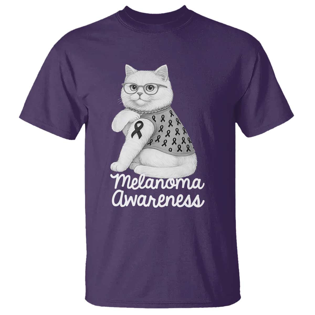 British Shorthair Skin Cancer Awareness T Shirt Melanoma Fighter Cat Gift TS12 Purple Print Your Wear