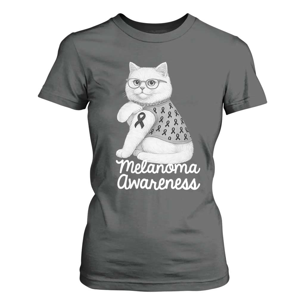 British Shorthair Skin Cancer Awareness T Shirt For Women Melanoma Fighter Cat Gift TS12 Dark Heather Print Your Wear
