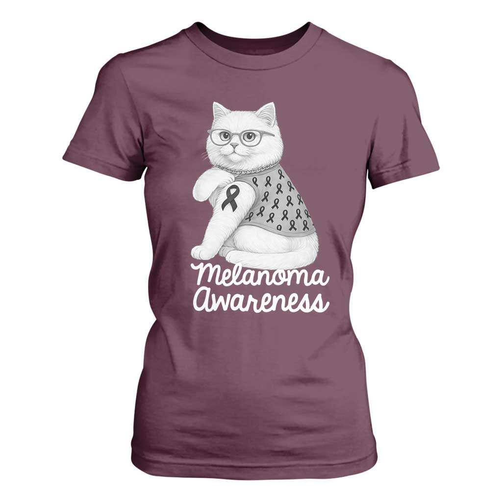 British Shorthair Skin Cancer Awareness T Shirt For Women Melanoma Fighter Cat Gift TS12 Maroon Print Your Wear