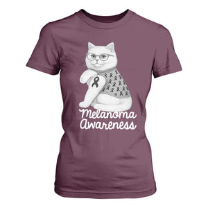 British Shorthair Skin Cancer Awareness T Shirt For Women Melanoma Fighter Cat Gift TS12 Maroon Print Your Wear