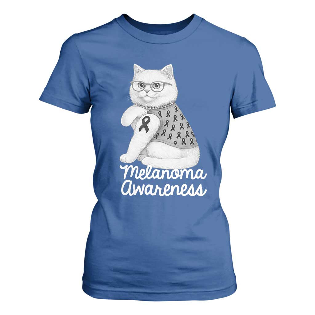 British Shorthair Skin Cancer Awareness T Shirt For Women Melanoma Fighter Cat Gift TS12 Royal Blue Print Your Wear