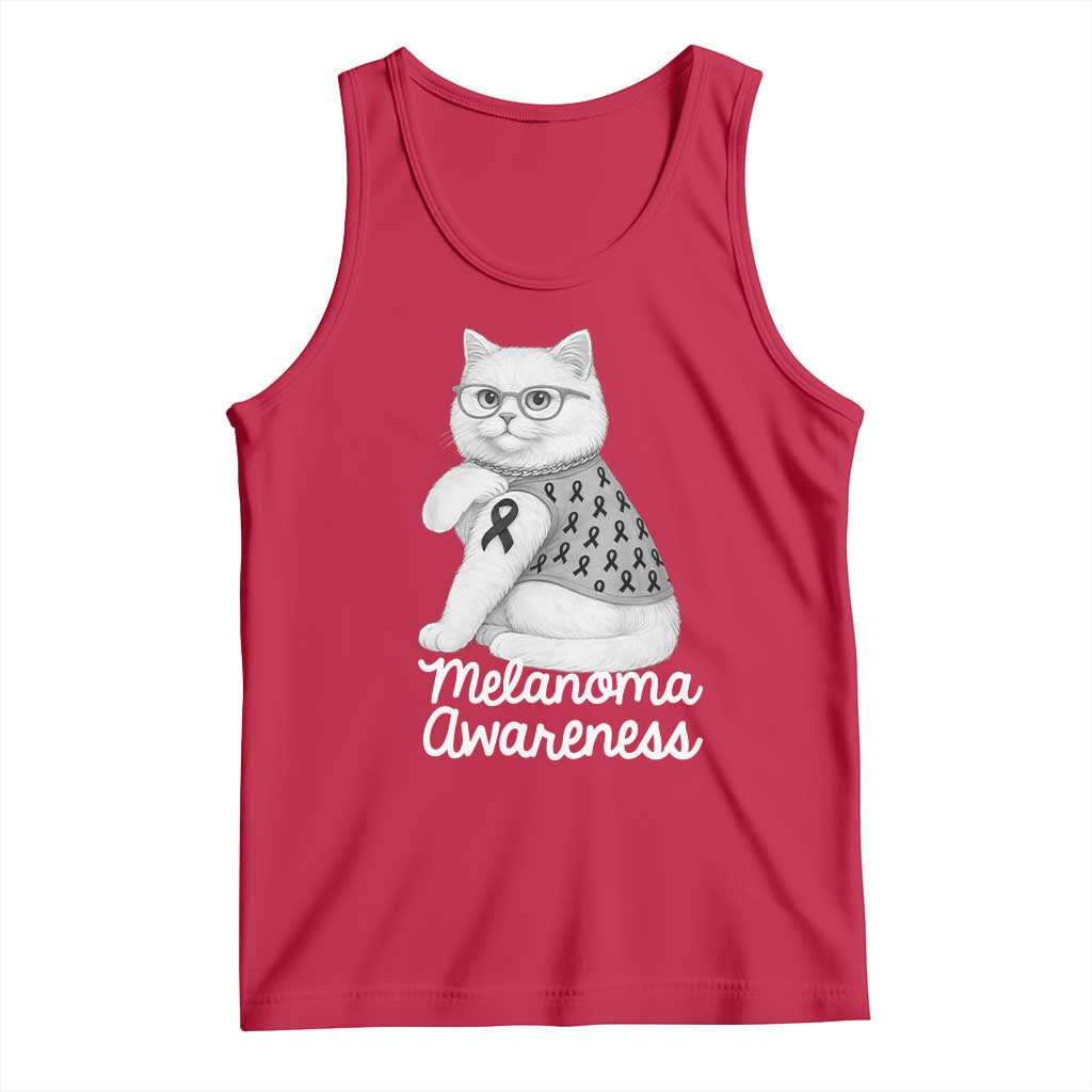 British Shorthair Skin Cancer Awareness Tank Top Melanoma Fighter Cat Gift TS12 Red Print Your Wear