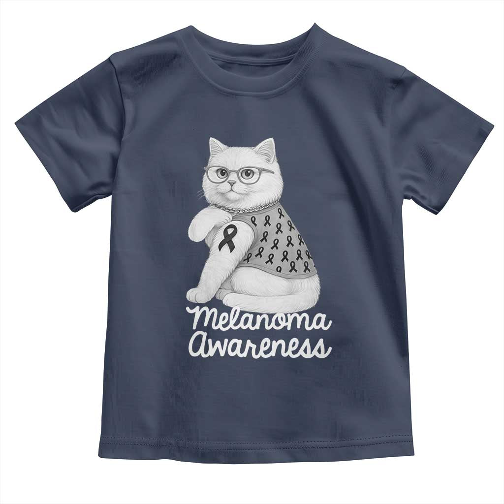 British Shorthair Skin Cancer Awareness Toddler T Shirt Melanoma Fighter Cat Gift TS12 Navy Print Your Wear