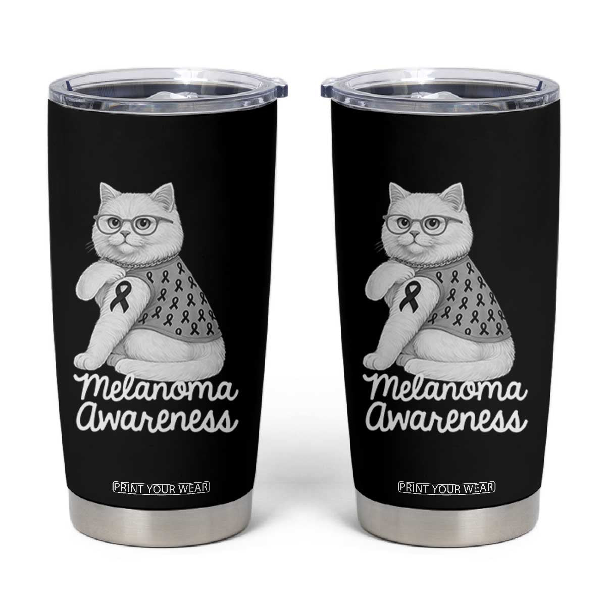 British Shorthair Skin Cancer Awareness Tumbler Cup Melanoma Fighter Cat Gift TS12 Black Print Your Wear