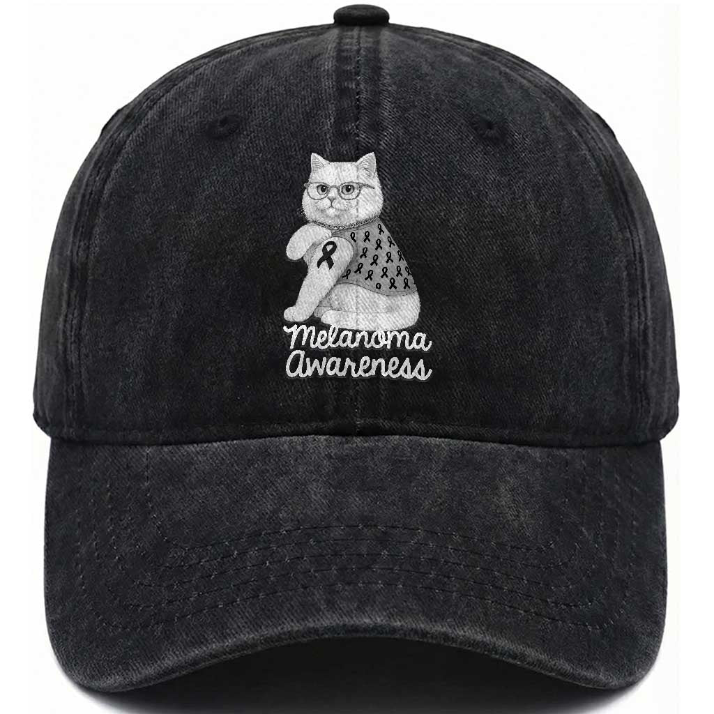 British Shorthair Skin Cancer Awareness Washed Cotton Baseball Cap Melanoma Fighter Cat Gift TS12 Print Your Wear