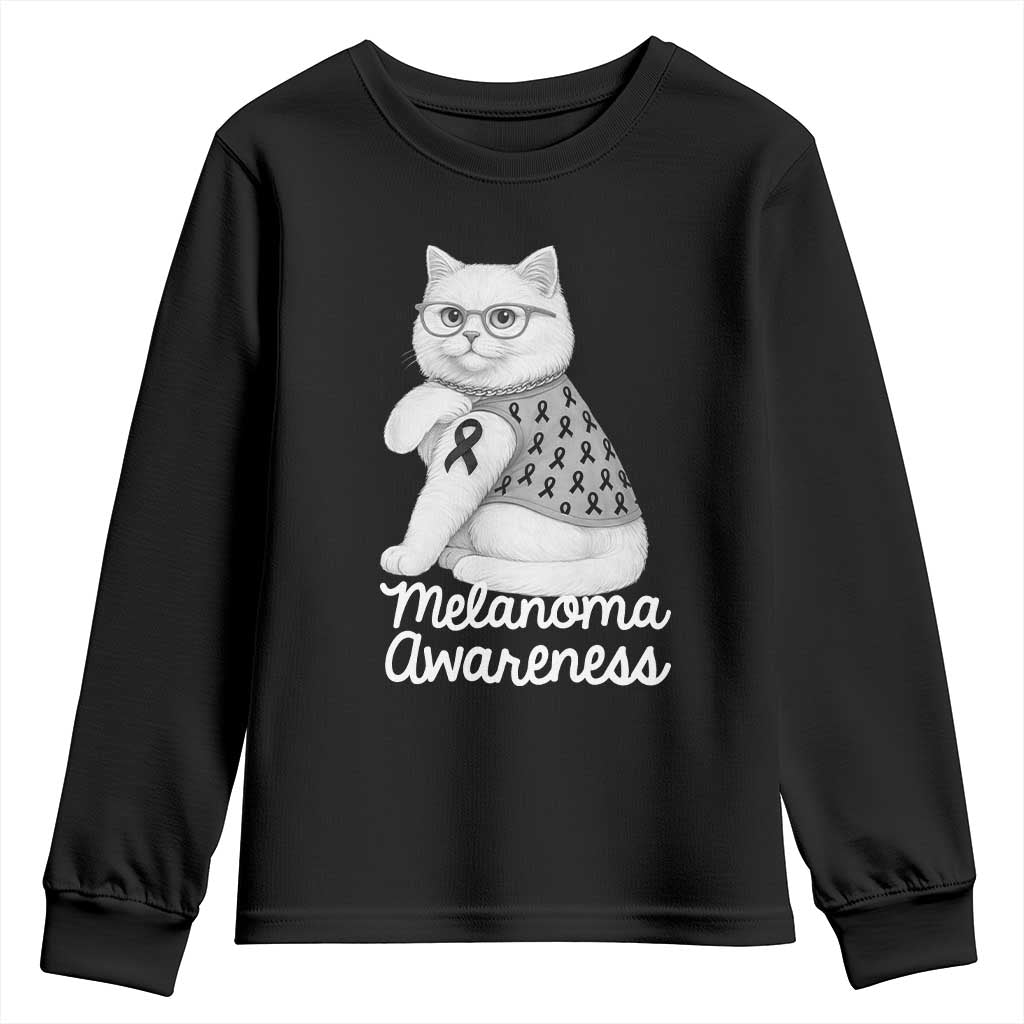 British Shorthair Skin Cancer Awareness Youth Sweatshirt Melanoma Fighter Cat Gift TS12 Black Print Your Wear