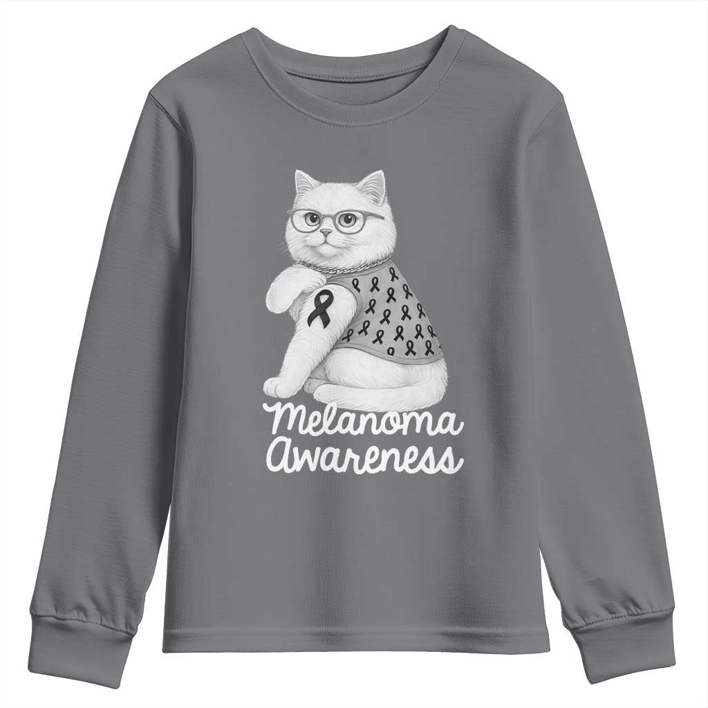 British Shorthair Skin Cancer Awareness Youth Sweatshirt Melanoma Fighter Cat Gift TS12 Charcoal Print Your Wear