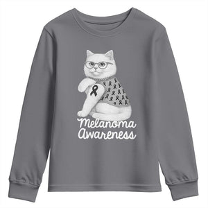 British Shorthair Skin Cancer Awareness Youth Sweatshirt Melanoma Fighter Cat Gift TS12 Charcoal Print Your Wear