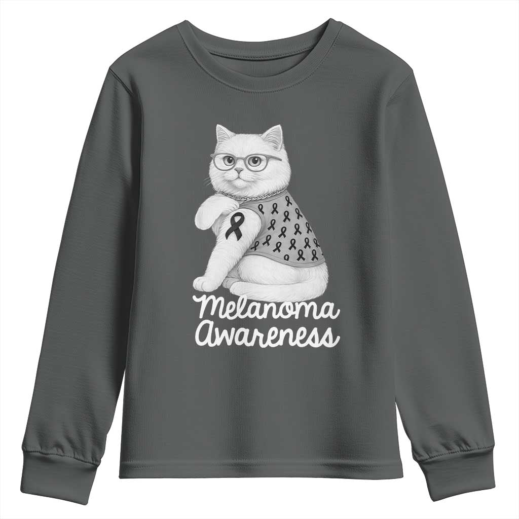 British Shorthair Skin Cancer Awareness Youth Sweatshirt Melanoma Fighter Cat Gift TS12 Dark Heather Print Your Wear