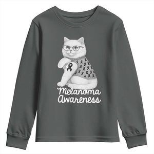 British Shorthair Skin Cancer Awareness Youth Sweatshirt Melanoma Fighter Cat Gift TS12 Dark Heather Print Your Wear