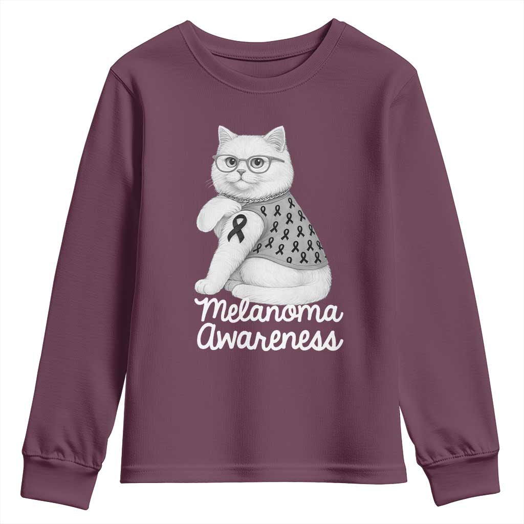 British Shorthair Skin Cancer Awareness Youth Sweatshirt Melanoma Fighter Cat Gift TS12 Maroon Print Your Wear