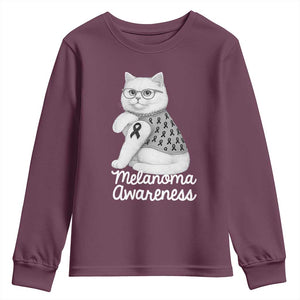 British Shorthair Skin Cancer Awareness Youth Sweatshirt Melanoma Fighter Cat Gift TS12 Maroon Print Your Wear