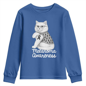 British Shorthair Skin Cancer Awareness Youth Sweatshirt Melanoma Fighter Cat Gift TS12 Royal Blue Print Your Wear