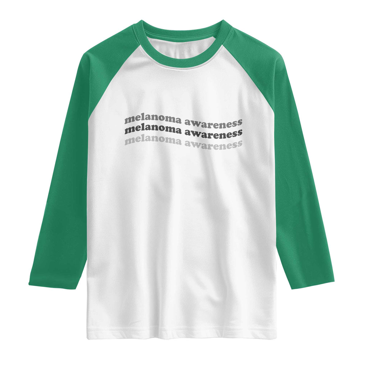 Melanoma Groovy Wavy Typography Raglan Shirt Skin Cancer Warrior Gift TS12 White Kelly Green Print Your Wear