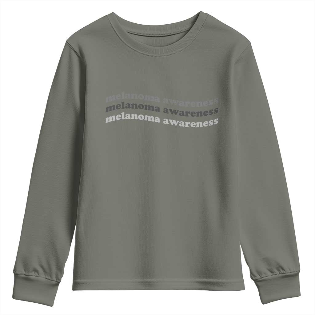 Melanoma Groovy Wavy Typography Youth Sweatshirt Skin Cancer Warrior Gift TS12 Military Green Print Your Wear