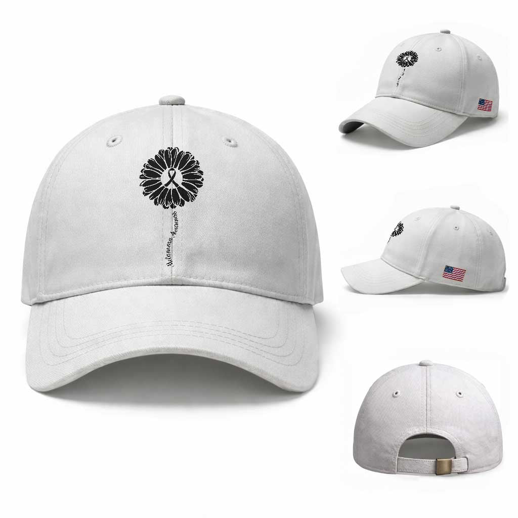 Melanoma Awareness Black Ribbon Flower Baseball Cap Skin Cancer Fighter Gift TS12 Baseball Cap Universal Fit White Print Your Wear