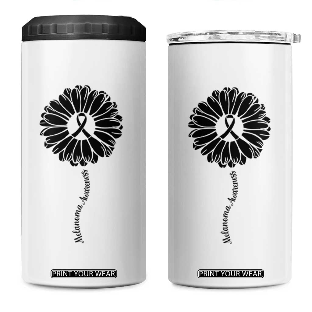 Melanoma Awareness Black Ribbon Flower 4 in 1 Can Cooler Tumbler Skin Cancer Fighter Gift TS12 One Size: 16 oz White Print Your Wear