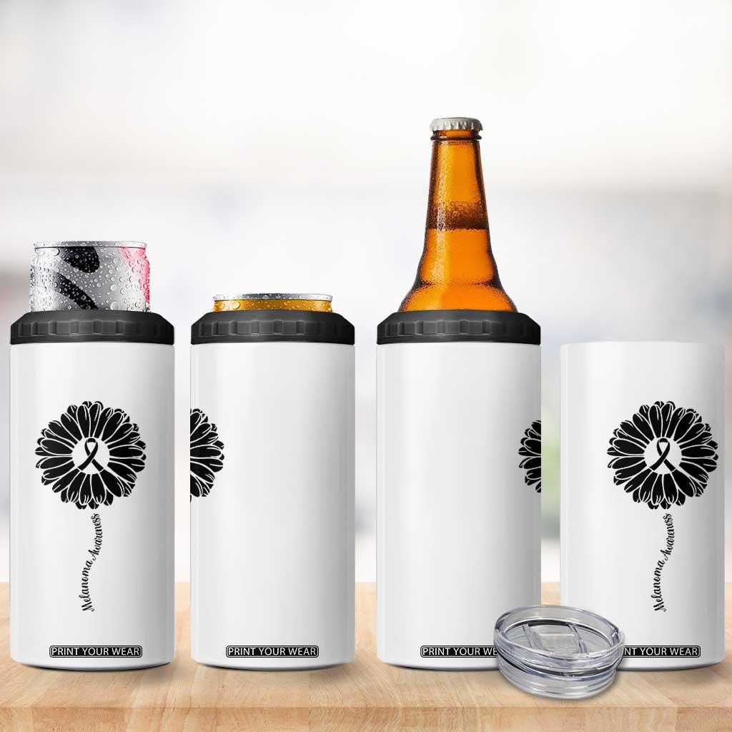 Melanoma Awareness Black Ribbon Flower 4 in 1 Can Cooler Tumbler Skin Cancer Fighter Gift TS12 Print Your Wear