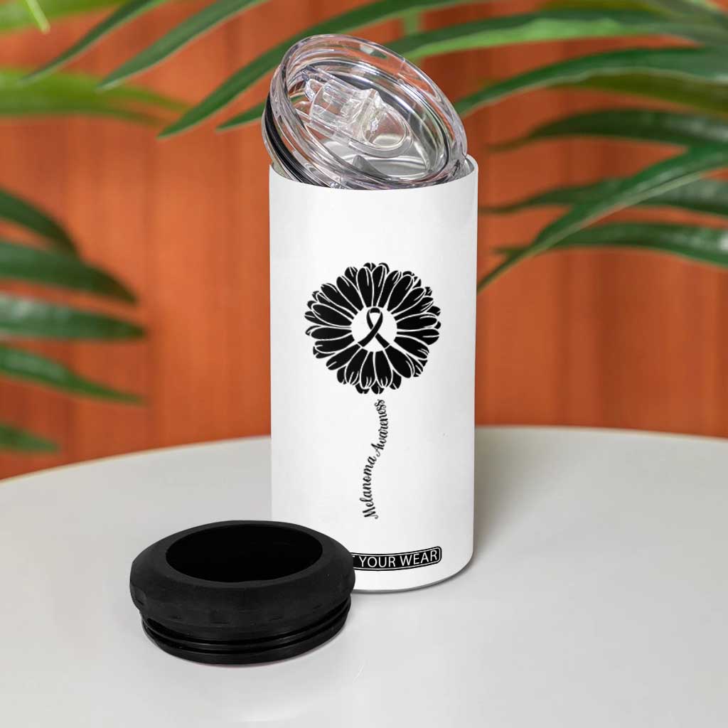 Melanoma Awareness Black Ribbon Flower 4 in 1 Can Cooler Tumbler Skin Cancer Fighter Gift TS12 Print Your Wear