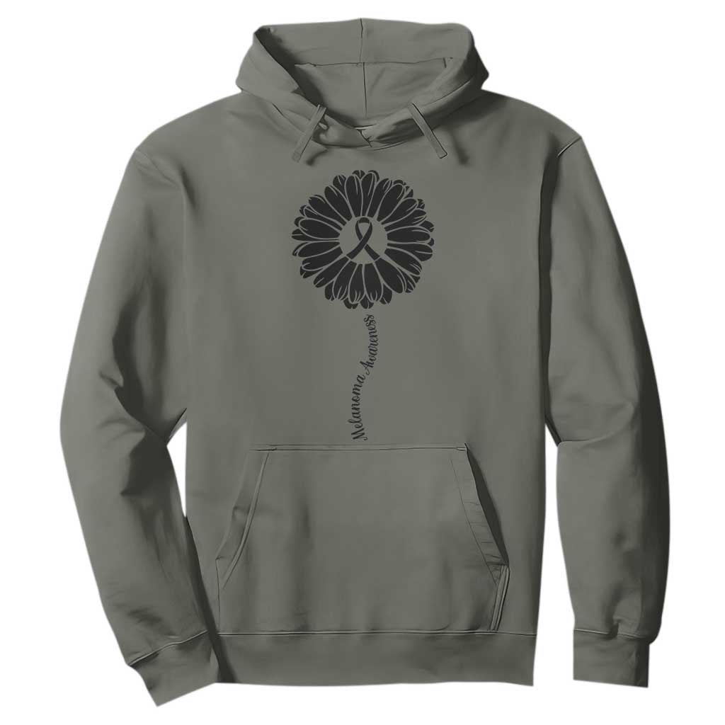 Melanoma Awareness Black Ribbon Flower Hoodie Skin Cancer Fighter Gift TS12 Military Green Print Your Wear