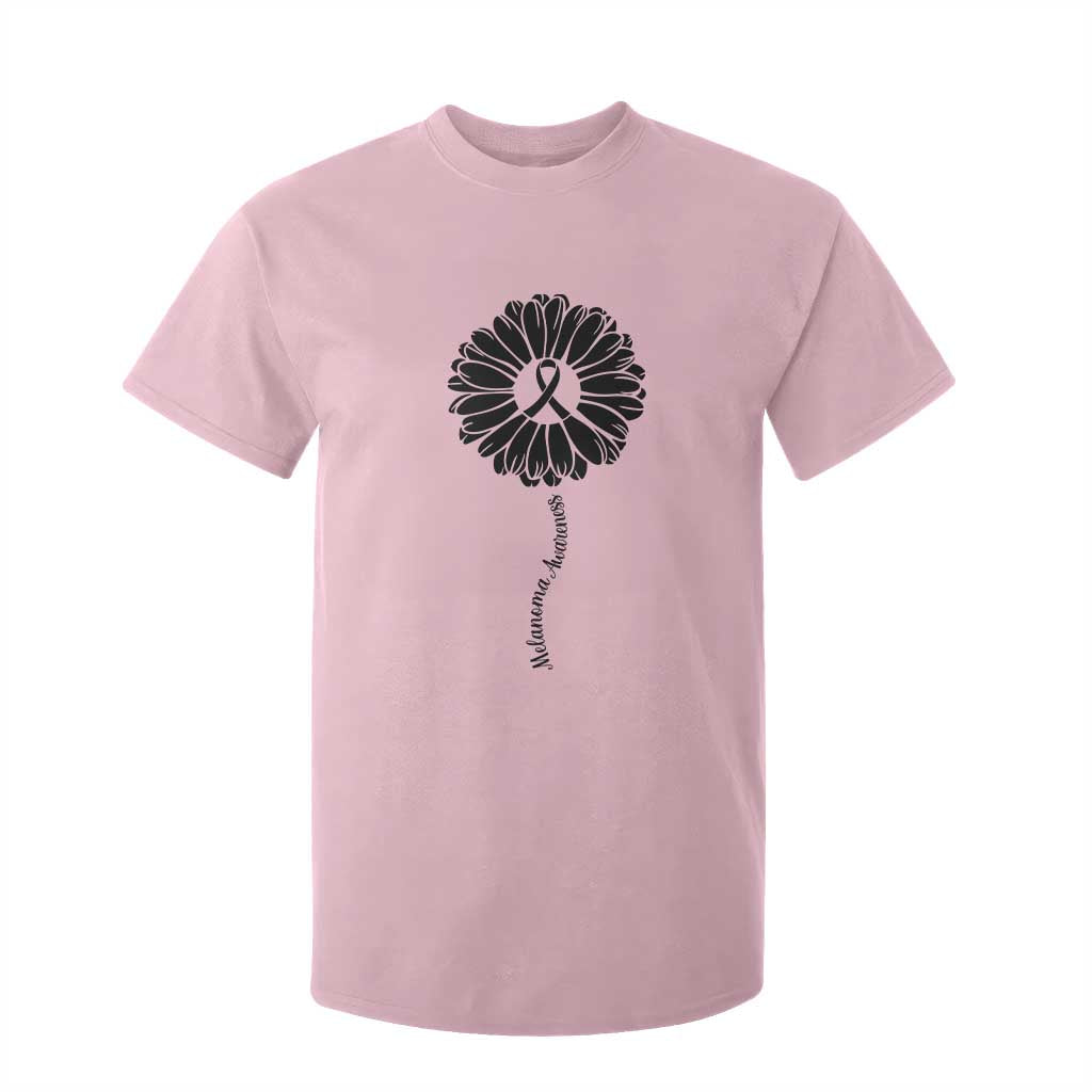 Melanoma Awareness Black Ribbon Flower T Shirt For Kid Skin Cancer Fighter Gift TS12 Light Pink Print Your Wear