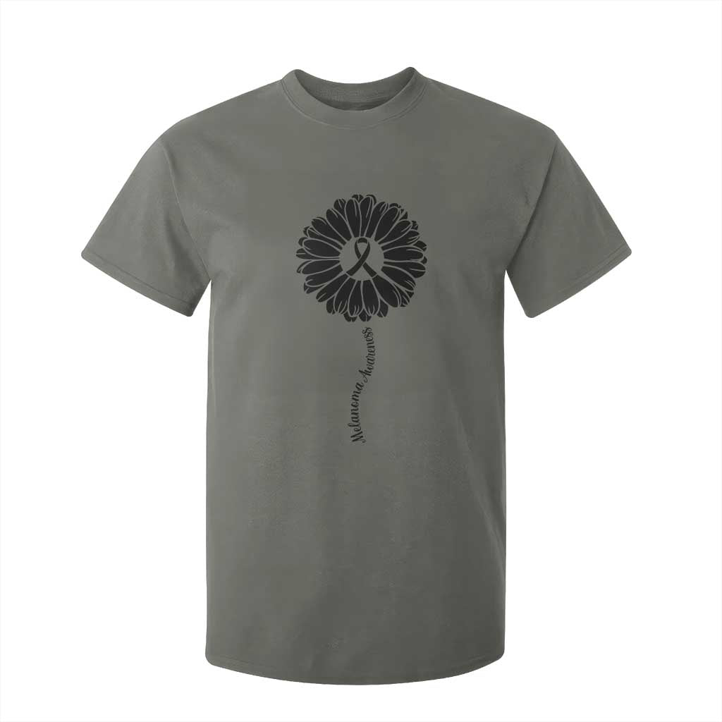 Melanoma Awareness Black Ribbon Flower T Shirt For Kid Skin Cancer Fighter Gift TS12 Military Green Print Your Wear