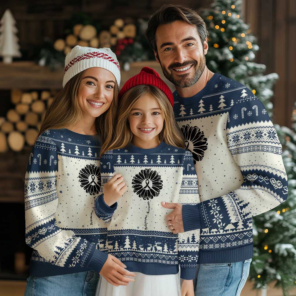 Melanoma Awareness Black Ribbon Flower Ugly Christmas Sweater Skin Cancer Fighter Gift TS12 Beige Navy Print Your Wear