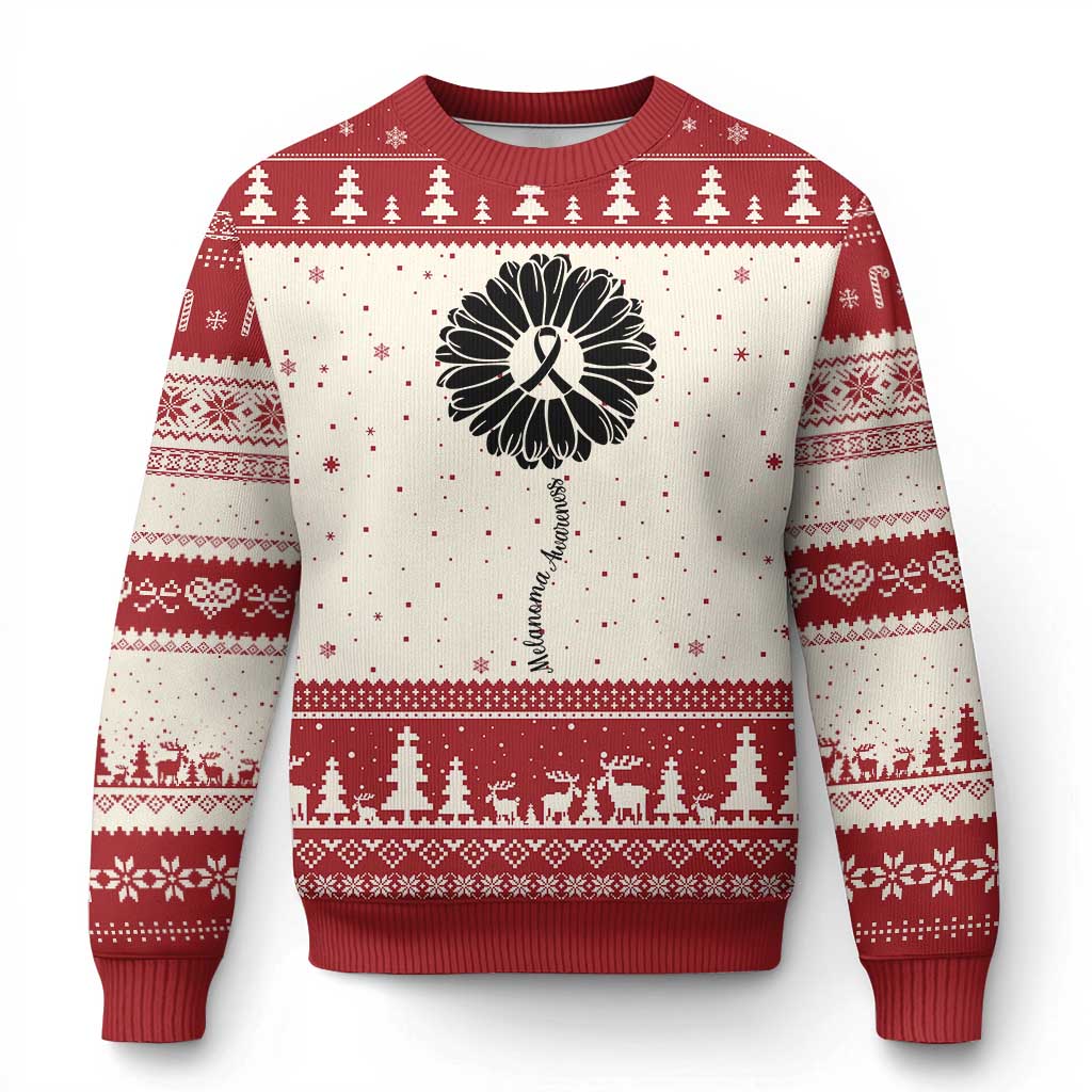 Melanoma Awareness Black Ribbon Flower Ugly Christmas Sweater Skin Cancer Fighter Gift TS12 Beige Red Print Your Wear