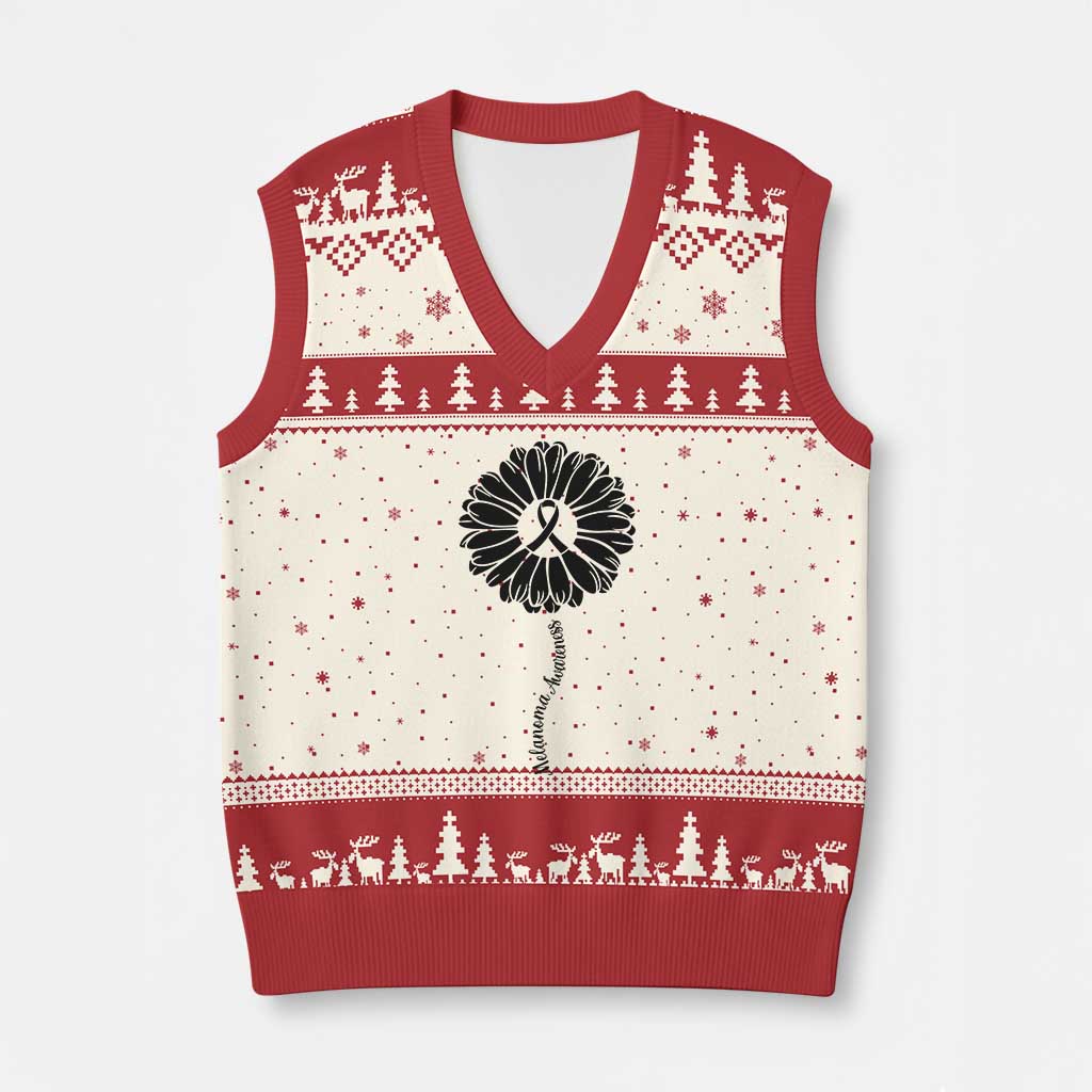 Melanoma Awareness Black Ribbon Flower V-Neck Knit Sweater Vest Skin Cancer Fighter Gift TS12 Beige Red Print Your Wear