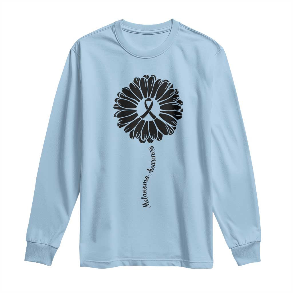 Melanoma Awareness Black Ribbon Flower Long Sleeve Shirt Skin Cancer Fighter Gift TS12 Light Blue Print Your Wear