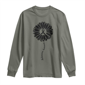Melanoma Awareness Black Ribbon Flower Long Sleeve Shirt Skin Cancer Fighter Gift TS12 Military Green Print Your Wear