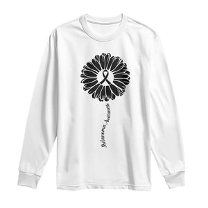Melanoma Awareness Black Ribbon Flower Long Sleeve Shirt Skin Cancer Fighter Gift TS12 White Print Your Wear