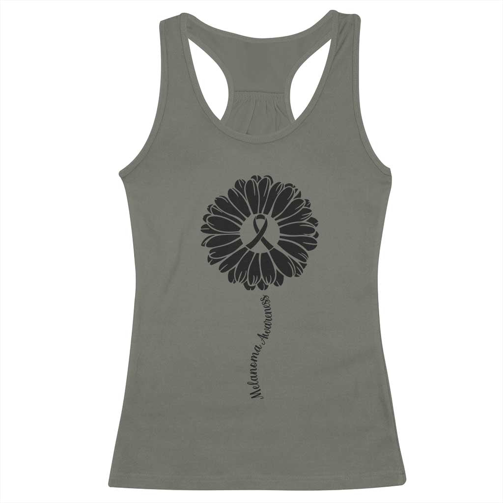 Melanoma Awareness Black Ribbon Flower Racerback Tank Top Skin Cancer Fighter Gift TS12 Military Green Print Your Wear