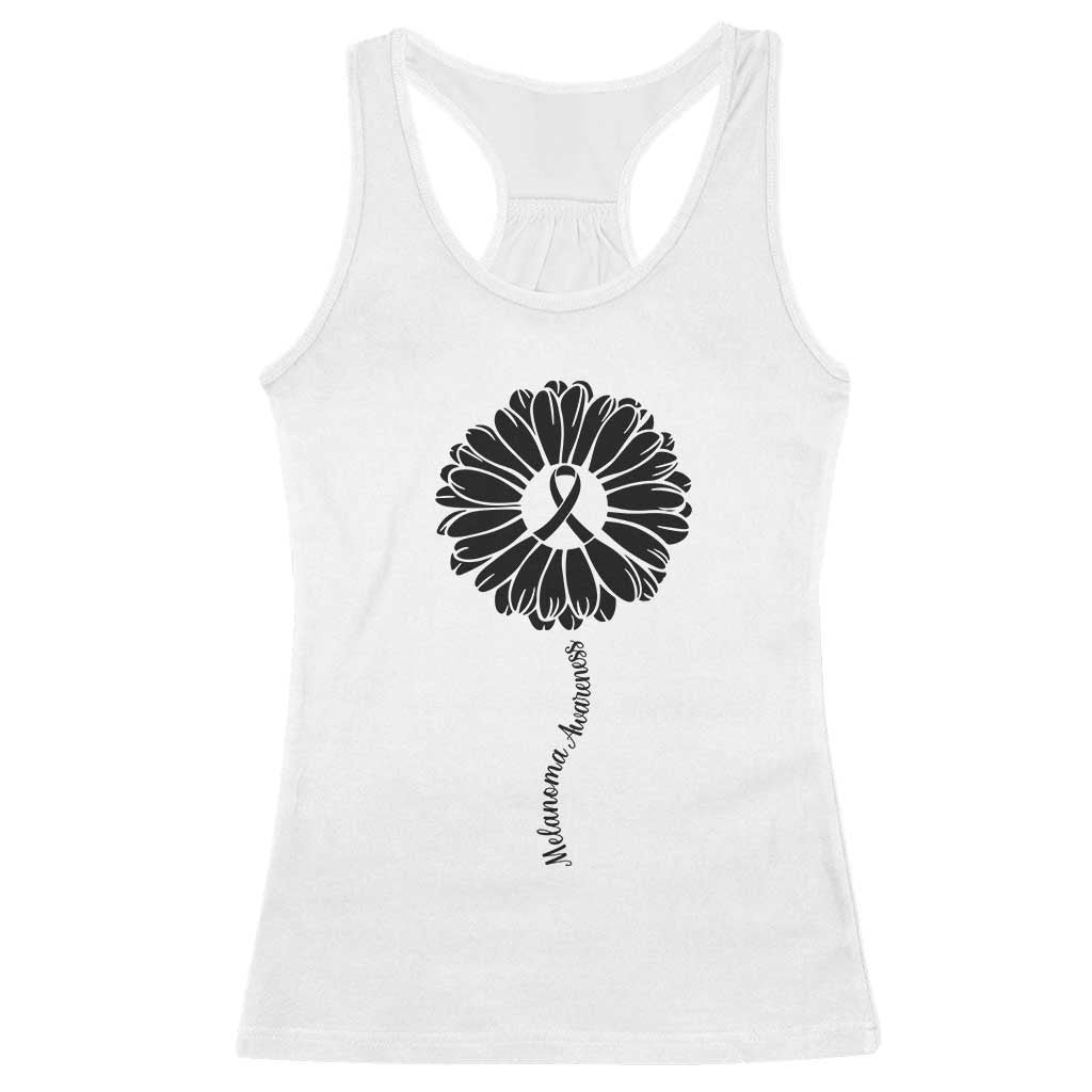 Melanoma Awareness Black Ribbon Flower Racerback Tank Top Skin Cancer Fighter Gift TS12 White Print Your Wear