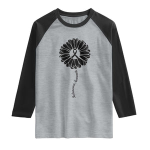 Melanoma Awareness Black Ribbon Flower Raglan Shirt Skin Cancer Fighter Gift TS12 Heather Gray Black Print Your Wear