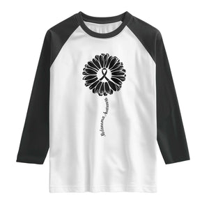 Melanoma Awareness Black Ribbon Flower Raglan Shirt Skin Cancer Fighter Gift TS12 White Black Print Your Wear