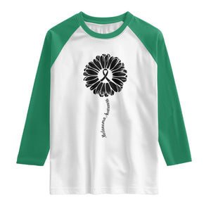 Melanoma Awareness Black Ribbon Flower Raglan Shirt Skin Cancer Fighter Gift TS12 White Kelly Green Print Your Wear