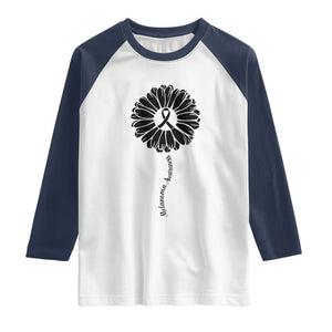 Melanoma Awareness Black Ribbon Flower Raglan Shirt Skin Cancer Fighter Gift TS12 White Navy Print Your Wear