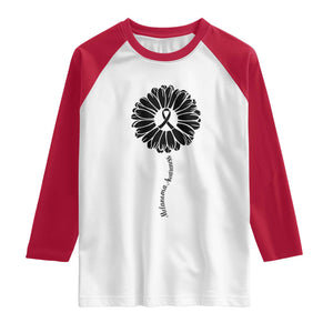 Melanoma Awareness Black Ribbon Flower Raglan Shirt Skin Cancer Fighter Gift TS12 White Red Print Your Wear