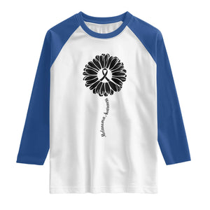 Melanoma Awareness Black Ribbon Flower Raglan Shirt Skin Cancer Fighter Gift TS12 White Royal Print Your Wear