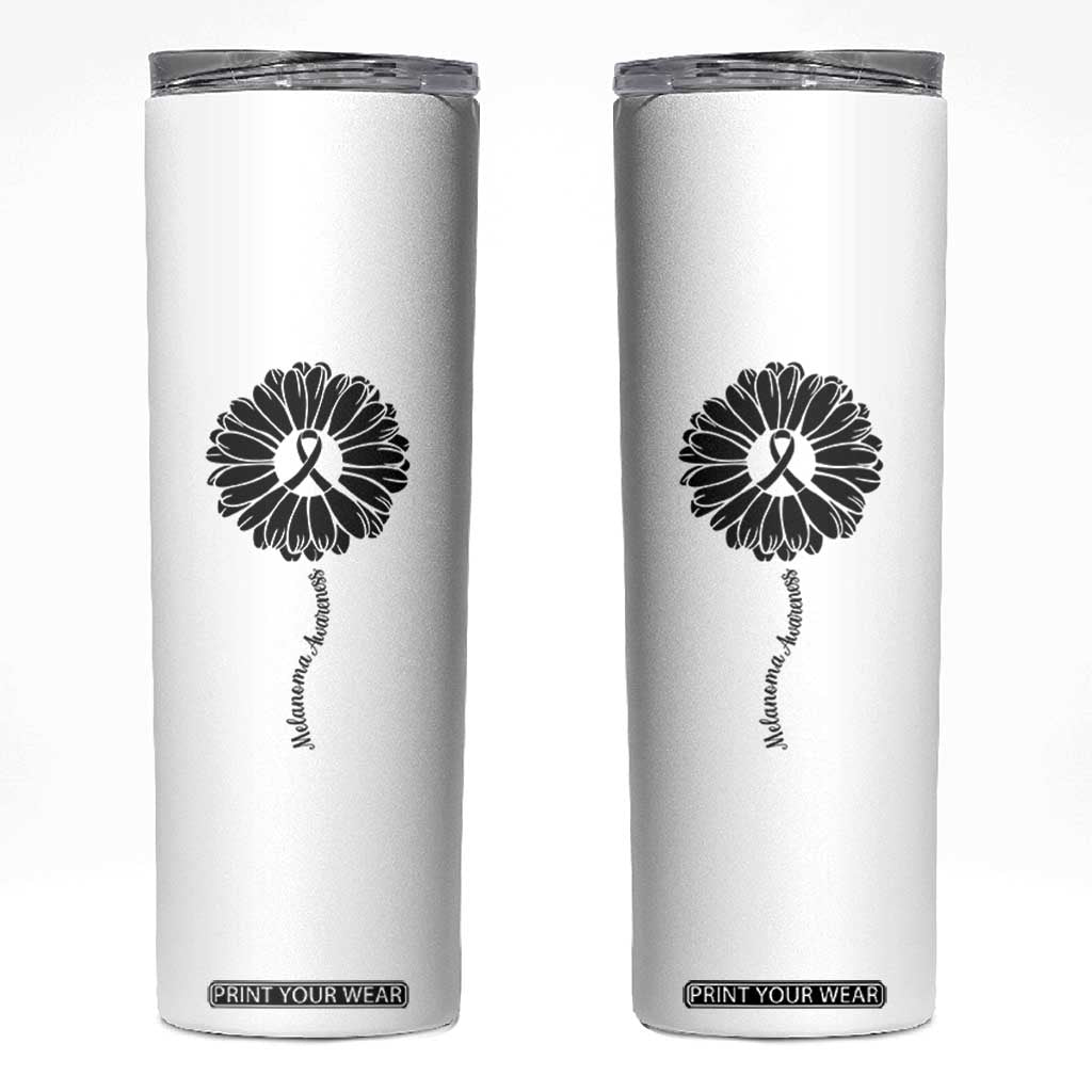 Melanoma Awareness Black Ribbon Flower Skinny Tumbler Skin Cancer Fighter Gift TS12 White Print Your Wear